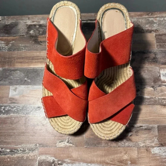 NWOT Kenneth Cole Red Strappy Braided Rope Wedge Women Size 7.5 - Picture 2 of 6